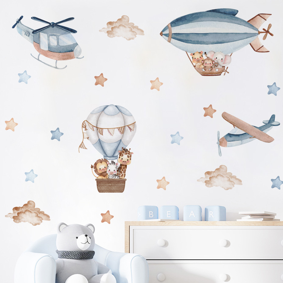 Baby Nursery Boy - Akwarela Zwierzęta Balon na gorące powietrze