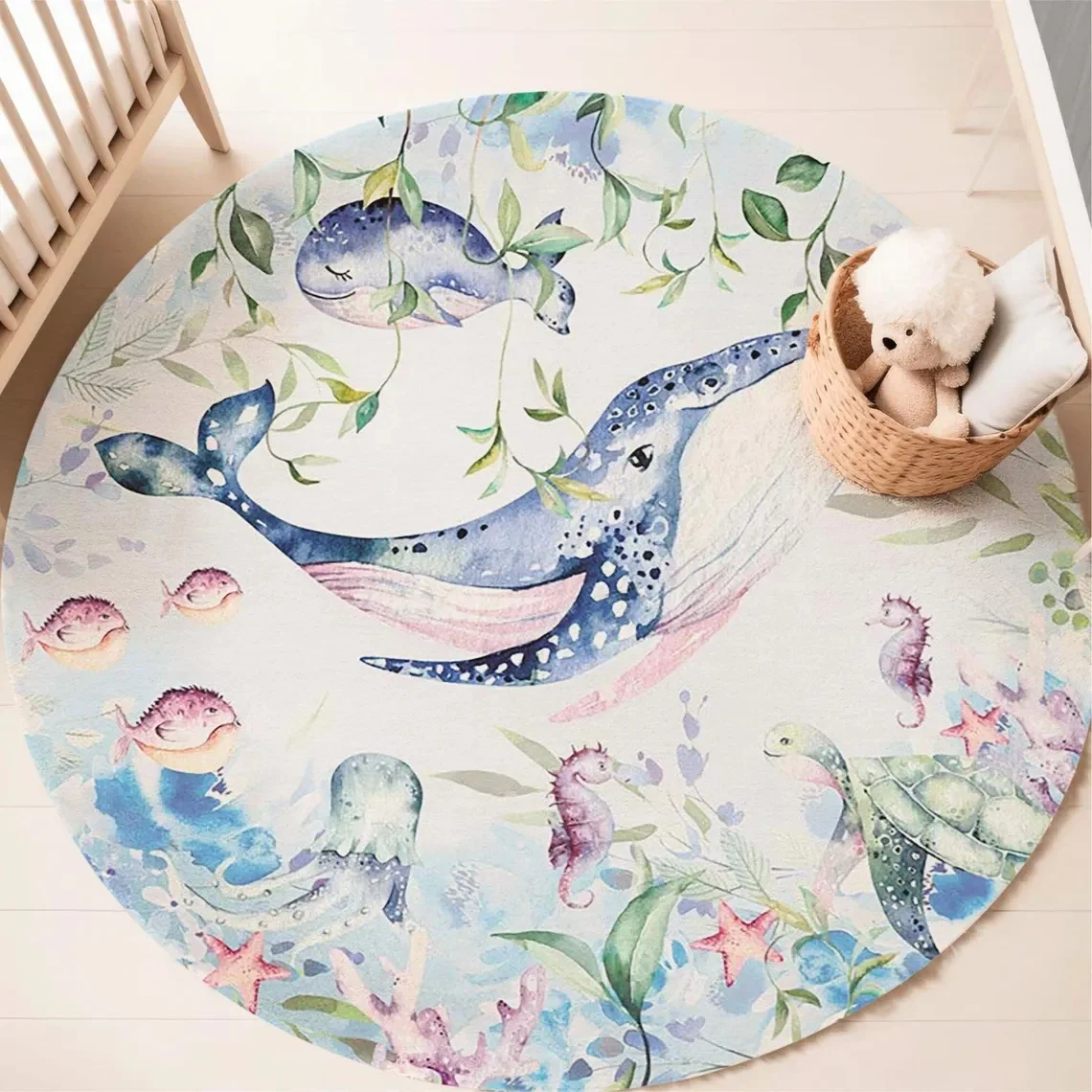 Niebieski dywan z motywem mors – Baby Nursery Decor Girl recenzja i cena