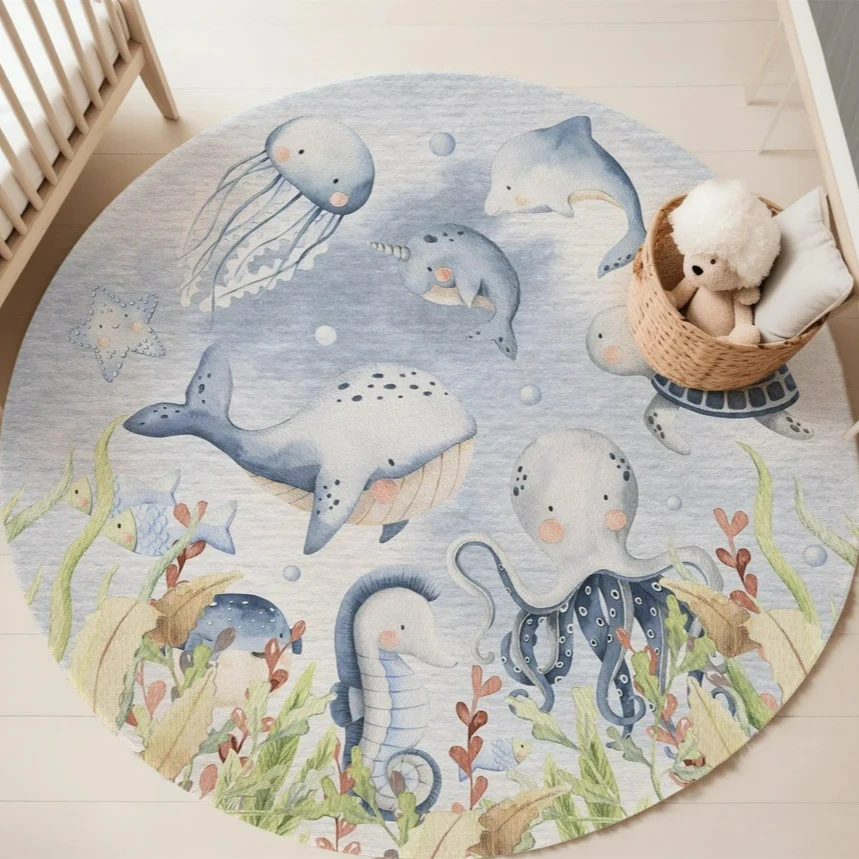 Niebieski dywan z motywem mors – Baby Nursery Decor Girl recenzja i cena